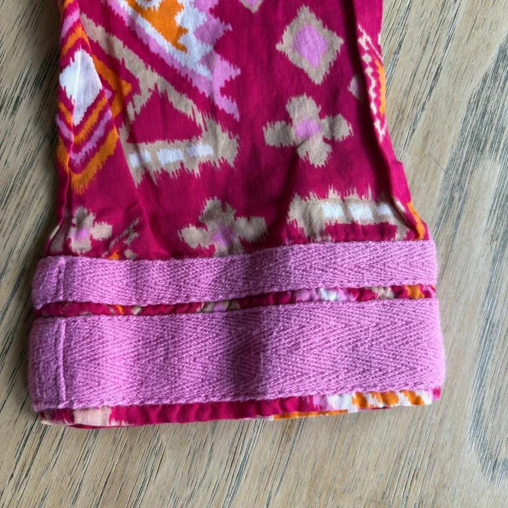 $349‎ TORY BURCH 0/XS Pink Ikat Geometric Cotton Tunic Dress Long Sleeve Resort
